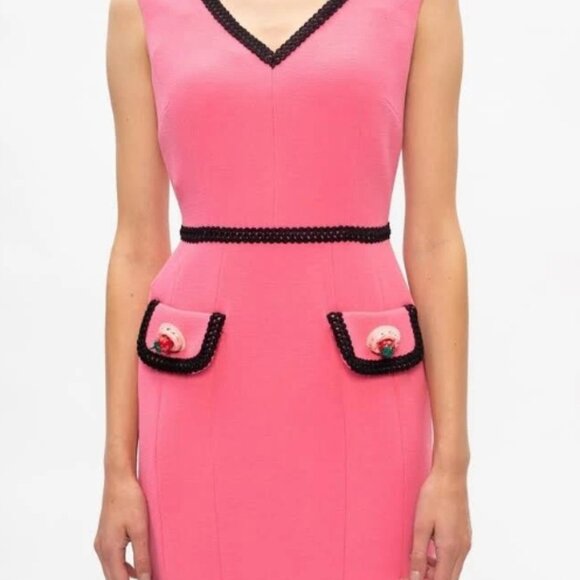 NWOT MOSCHINO Couture Contrast Embellished Appliqués Wool Pink Dress M $1695 - Picture 6 of 14